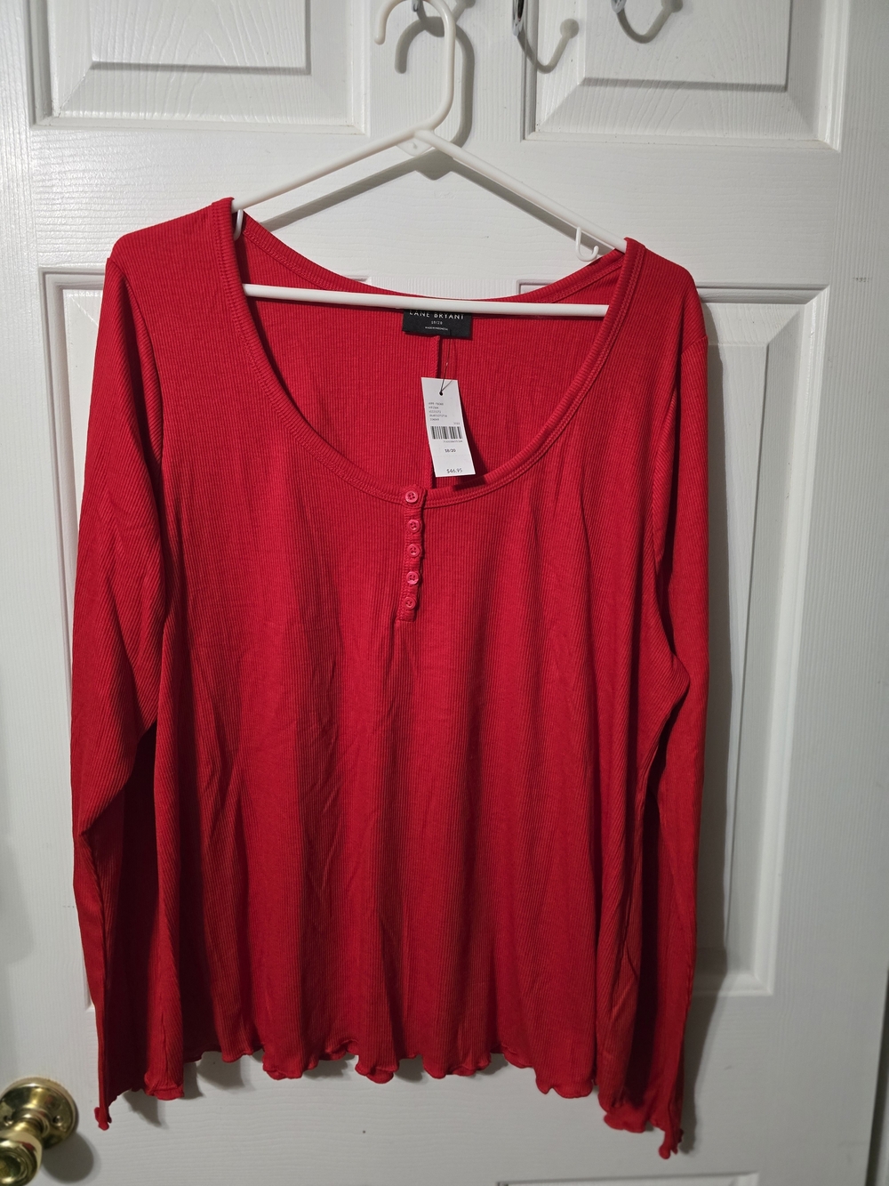 Lane Bryant Bright Red Long-Sleeve Ribbed Henley